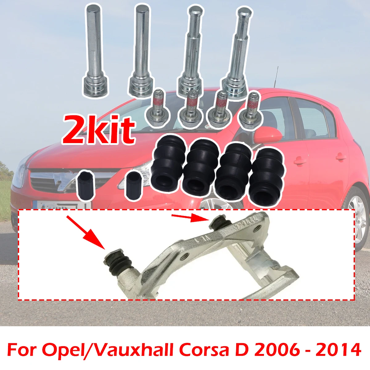 

14PC front Brake Caliper Slider Guide Pins Bolt Kit For Opel Vauxhall Corsa D 06-14 Left Right Disc Housing Bellows Sleeve Seal