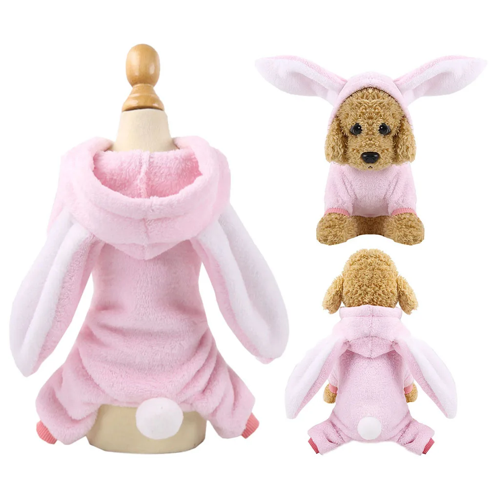 

Coral Fleece Soft Pet Costume Rabbit Ear Design Comfortable Dog Cat Clothes Size Xs Suitable Walking Jogging Party