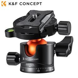 K&F Concept Camera Tripod Ball Head 32mm with Inch Quick Release Plate and Spirit Level 12 kg Load Capacity for Tripod Camera