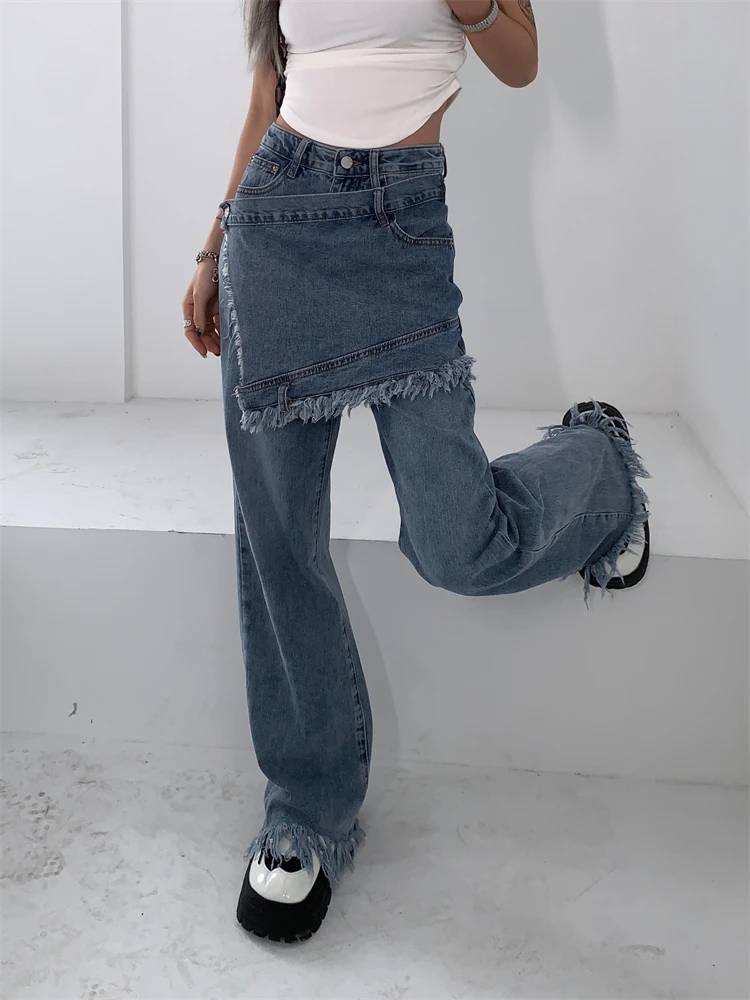 REDDACHiC Wrap Around Raw Edge Y2k Baggy Jeans Women Frayed Casual Wide Leg Pants High Waist Trousers Harajuku Korean Streetwear