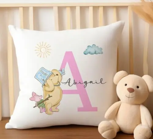 

Sindax Personalised Kids Pooh bear cushion, kids bedroom item, baby pillow Custom Cushion Cover DIY Print Customized Throw