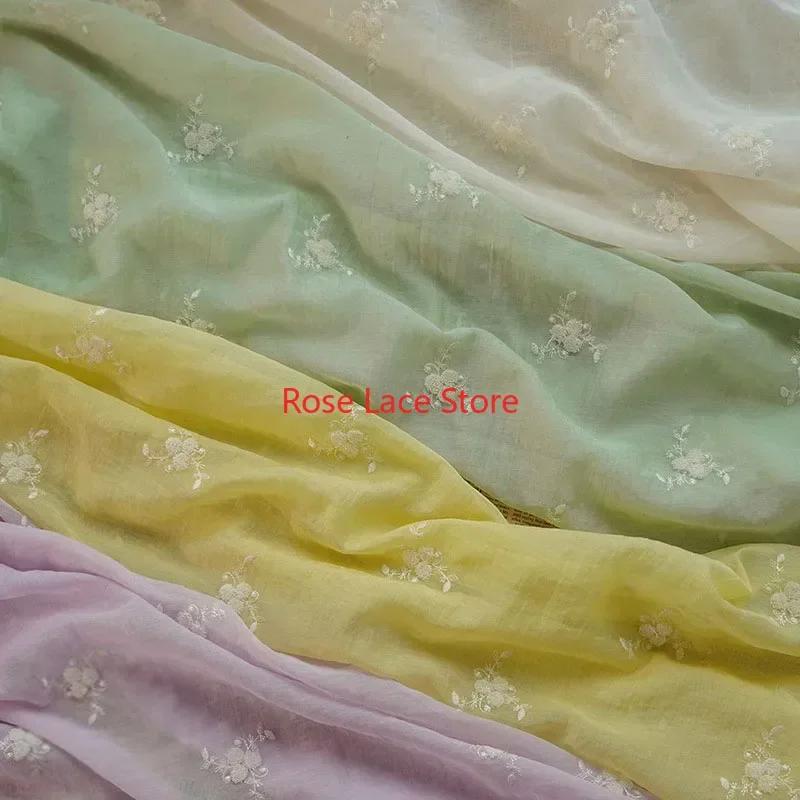 

Delicate flowers embroidered chiffon fabric Floral soft tulle chiffon for Girl Dress, wedding Dress, Summer Dress, 1 Yard1 Meter