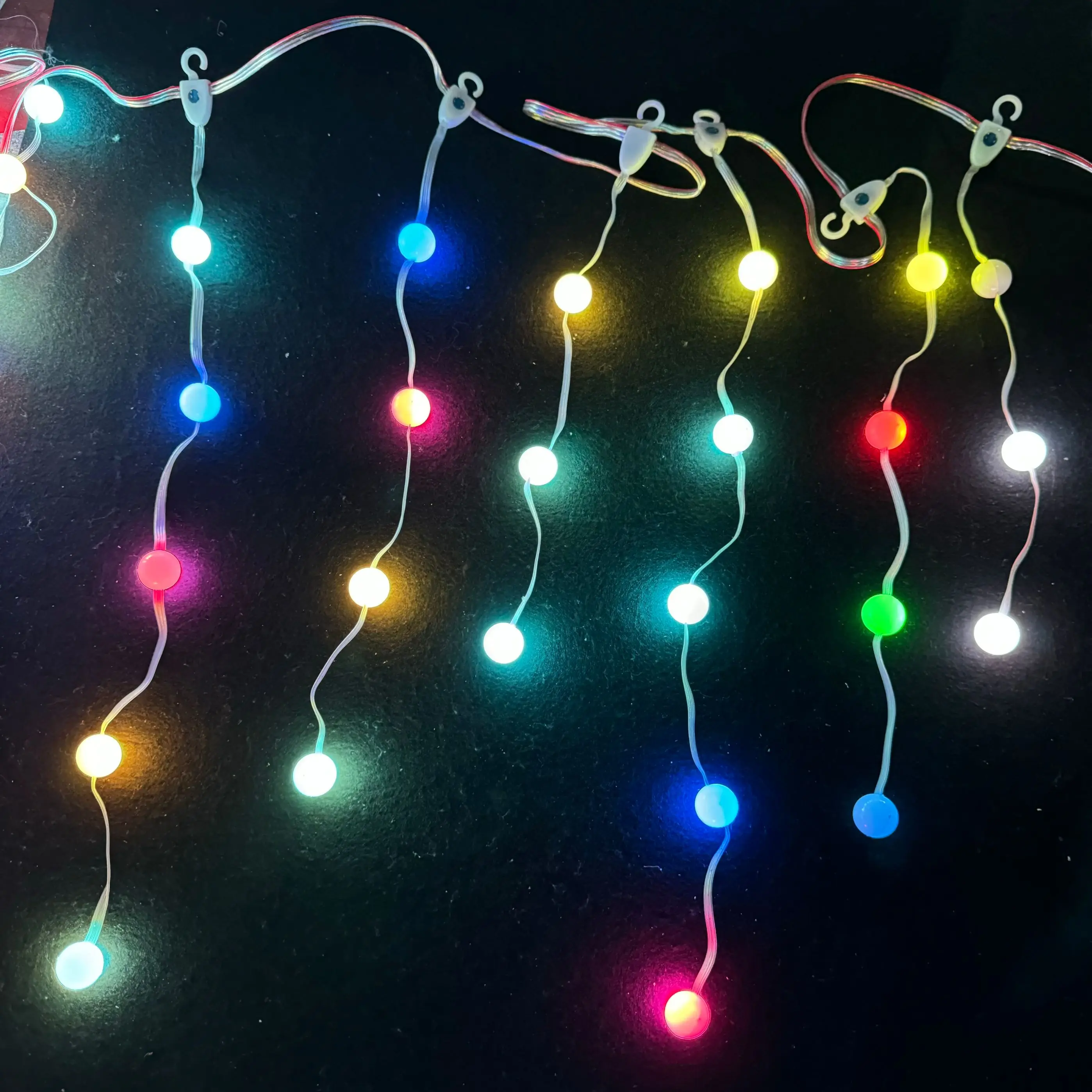 Individually LED RGB WS2811 IC Icicles 20mm Seed Pixel ball String DC12V Clear Wire IP68 (3-4-5)repeat 60 Pixels/set