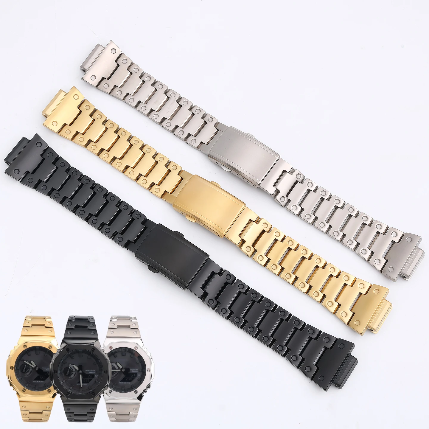For Casio G-SHOCK Series GM-2100/GBM2100: Steel Strap Specifically Designed for the “Farmhouse Oak” Modification, 16mm