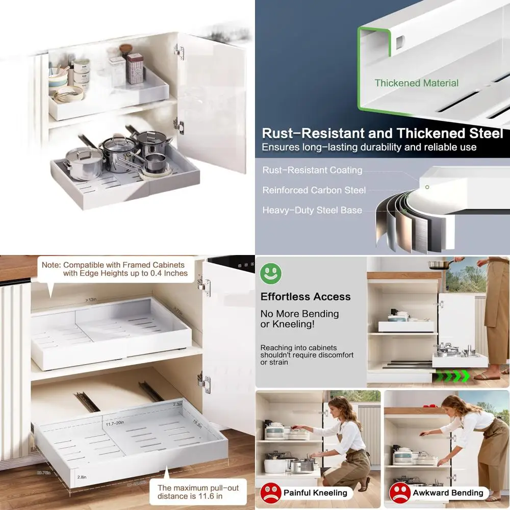 

Heavy-Duty Pull-Out Drawer Organizers for 12-20 Kitchen Cabinets - Perfect for Cookware Storage (2 Pack)