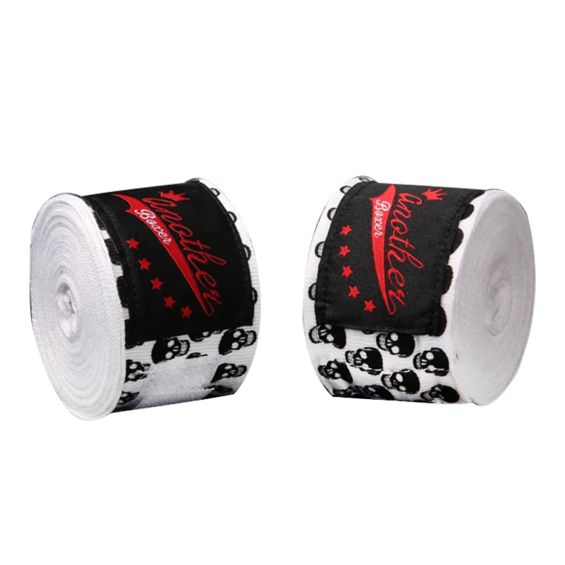 Skull Print Semi-Elastic Boxing Hand Wraps Hand & Wrist Protection Bandages for Muay Thai MMA Kickboxing Training Martial Arts
