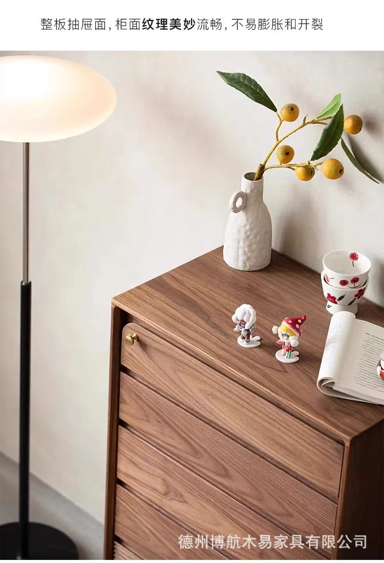 Black walnut chest of drawers, Nordic solid wood, eight-drawer kitchen bedroom drawer, storage cabinet collection, bedroom treas