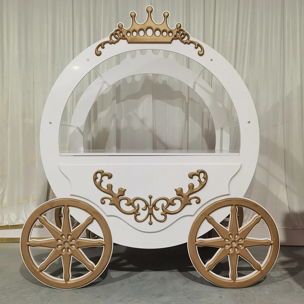 wooden gold metal PVC collapsible wholesale flower candy cart display stand with wheels for parties decoration