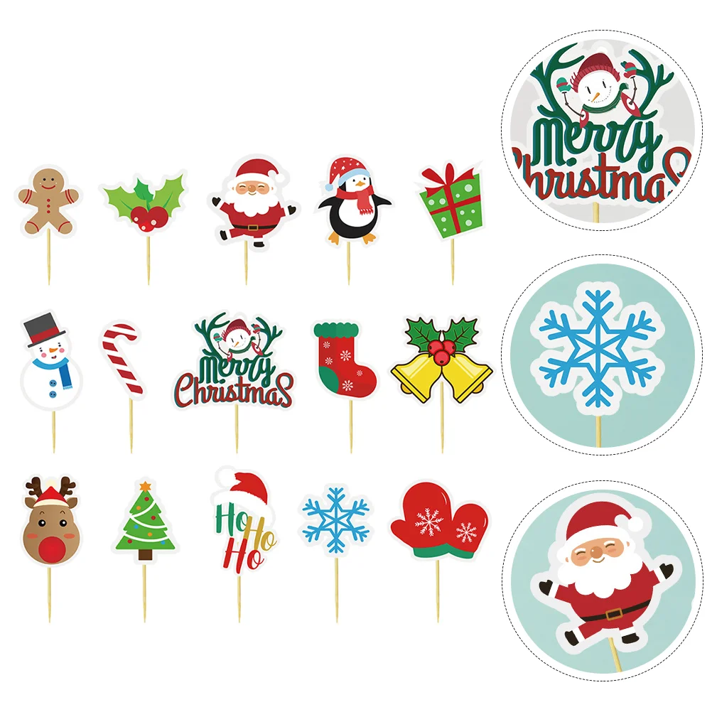 

30 Pcs Christmas Cake Topper Cupcake Decorations Unique Picks Dessert Paper Birthday Party Toppers Wood Lovely