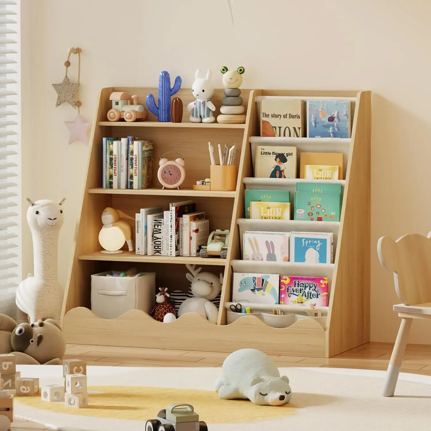 Wooden Kids Bookcase 4 Tier Baby Bookshelf 5 Storage Shelf For Toddler Children Nursery Playroom Kids Room
