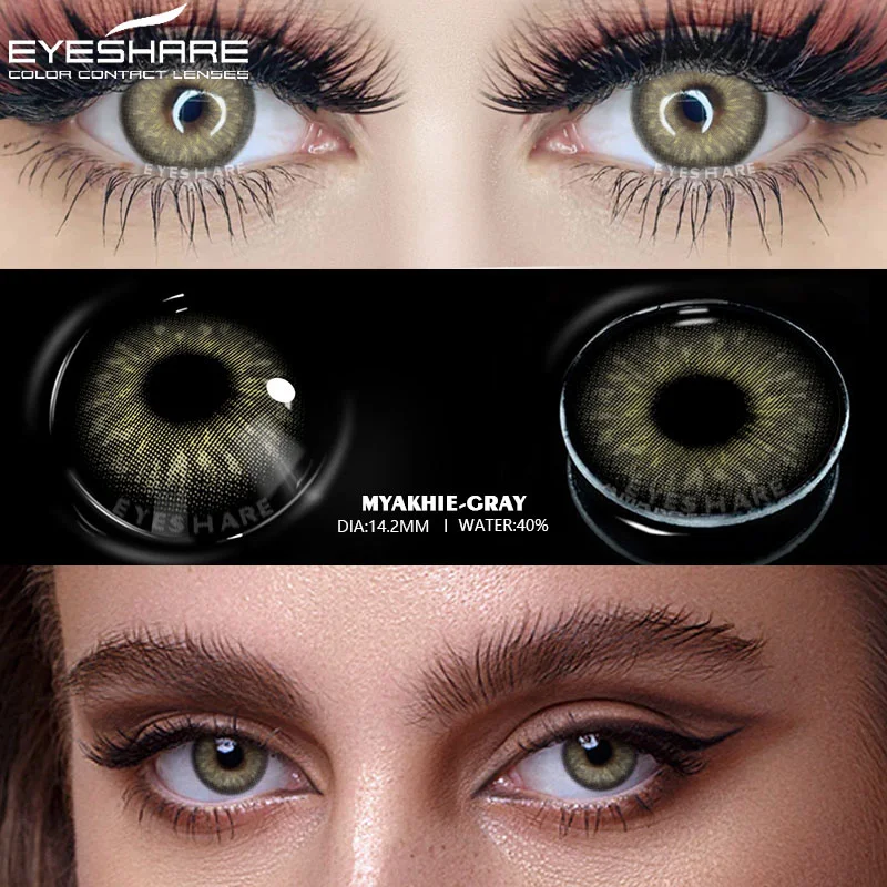 EYESHARE 1Pair Color Contact Lenses for Eyes Brown Colorful Eyes Lenses Green Lens Yearly Cosmetic Makeup Gray Eye Contacts Lens