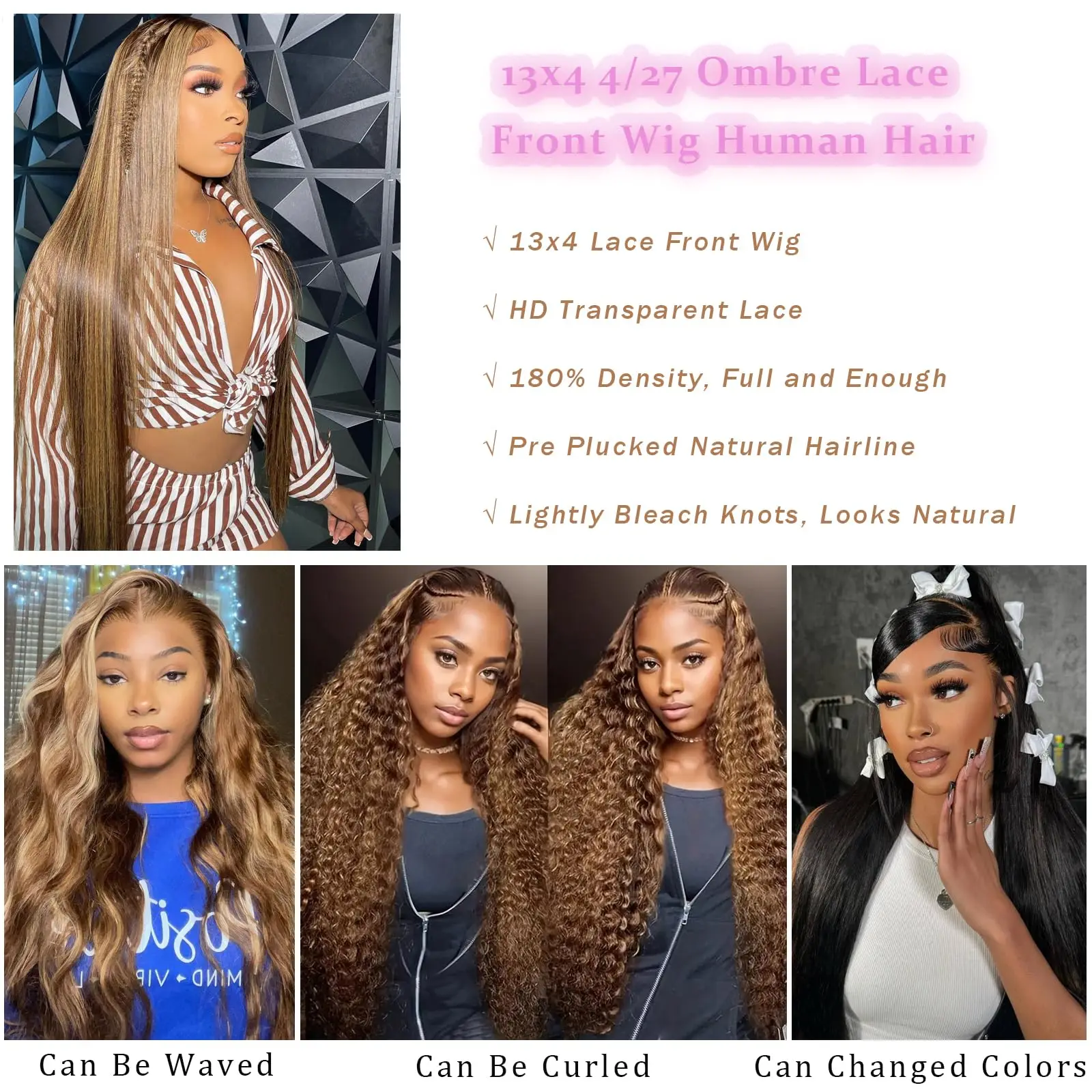 Прямой парик из натуральных волос 13x6 Hd Парик фронта шнурка 4/27 Цвет омбре Бразильский 13x4 Парики фронтальной части шнурка для женщин Предварительно выщипанные