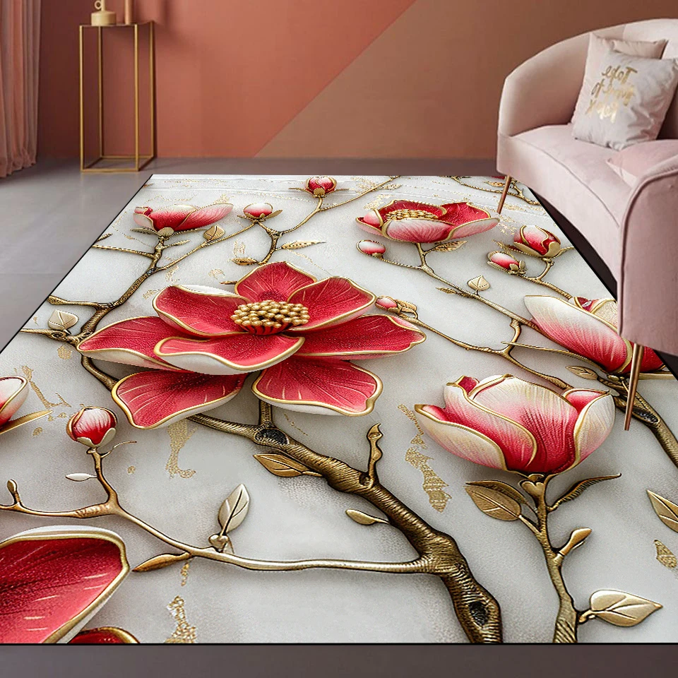 Light Luxury Living Room Carpets 3D Flower Decoration Large Rugs Modern Home Sofa Side Floor Mat Bedroom Bedside Soft Foot Mats