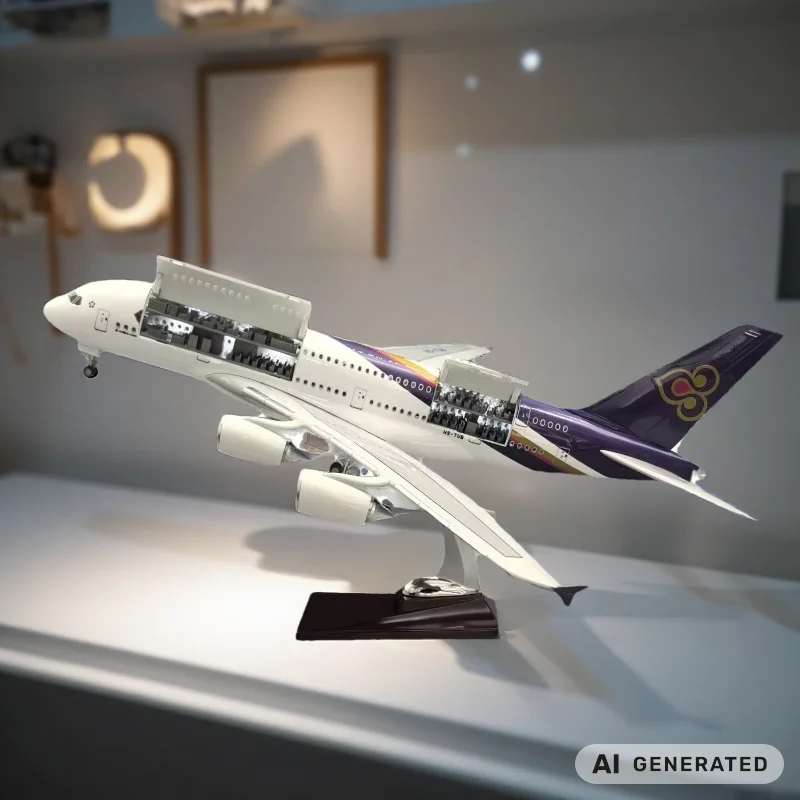A380 Thai Airways 46cm 1:160 Scale Plane Model Cabin Door Openable Diecast Resin Aircraft Hobby Souvenir With Wheels Stable Base