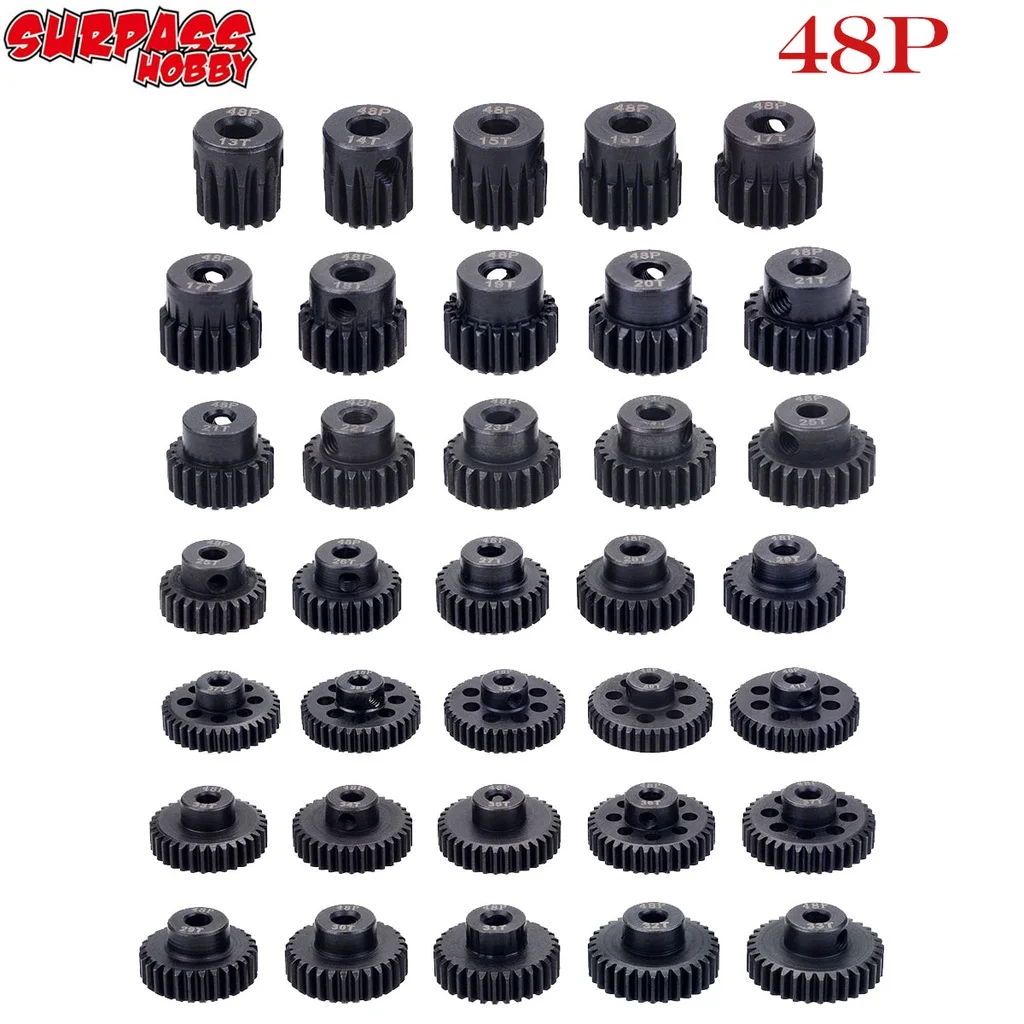 Engrenagens de aço, 48P, 3.175mm, 13T-15T, 16T-18T, 19T-21T, 21T-23T, 24T-26T, 27T-29T, 30T, engrenagem do pinhão do motor 2Pcs, 32T, 33T-35T, 36T-38T, 39T-41T