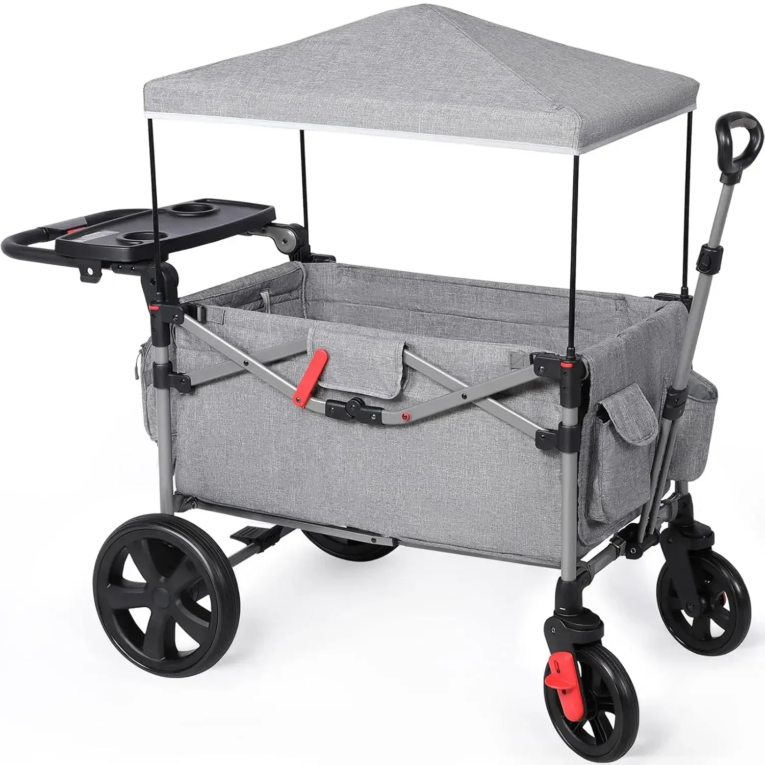 Metal frame 2-in-1 folding travel cart for drivers to push baby strollers and 4-wheeled children's travel carts