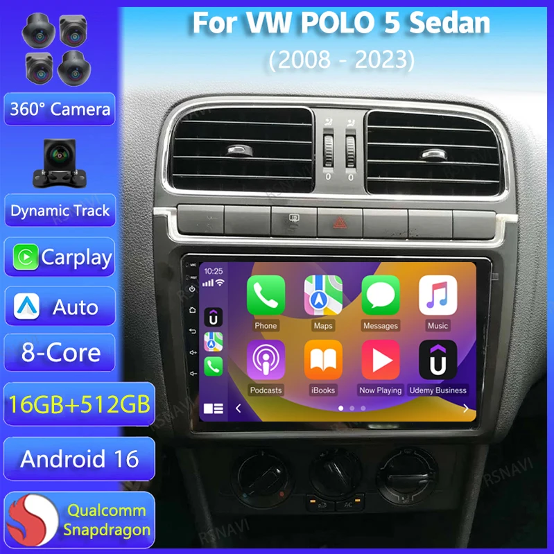 Radio con Navegación Multimedia para Auto Android 16 para Volkswagen VW POLO 5 Sedan 2008 - 2023 Carplay Auto Stereo DSP WIFI+4G GPS