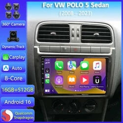 Android 16 Car Radio Navigation Multimedia Player For Volkswagen VW POLO 5 Sedan 2008 - 2023 Carplay Auto Stereo DSP WIFI+4G GPS