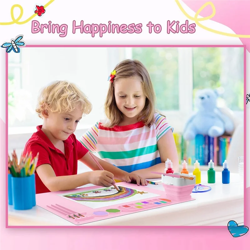 Alas Lukisan Silikon dengan Cangkir, 5 Alat Pembersih Kuas Kerajinan, Alas Artis Besar 50.8Cm X 40.6Cm, Cocok untuk Resin, DIY Tahan Lama