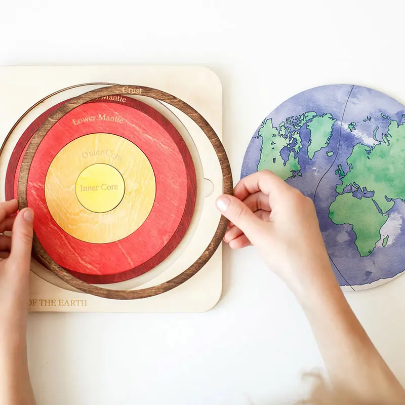 Montessori Wooden Earth Puzzles Toys Geological Layer Cognitive Geographic Science Learning Parish Educational Toys For Children