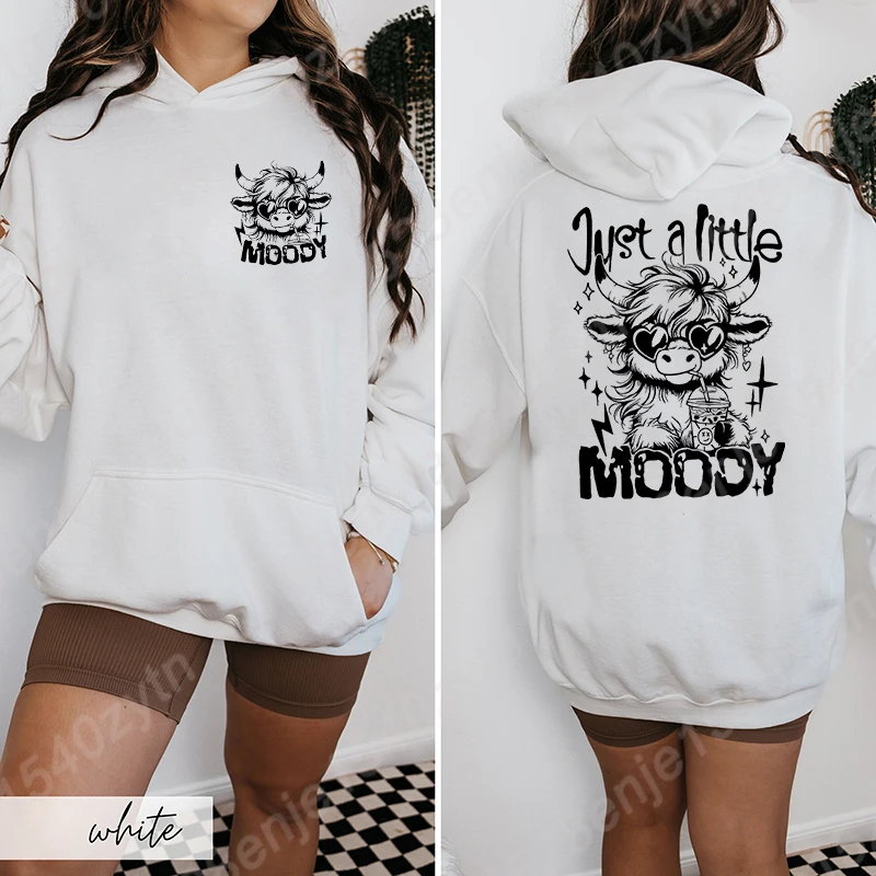 Cattle & Just A Little Moody Letter Print Hoodies, Casual Hooded Sweatshirts, Long Sleeves Pullover Tops, Women's Hoodies