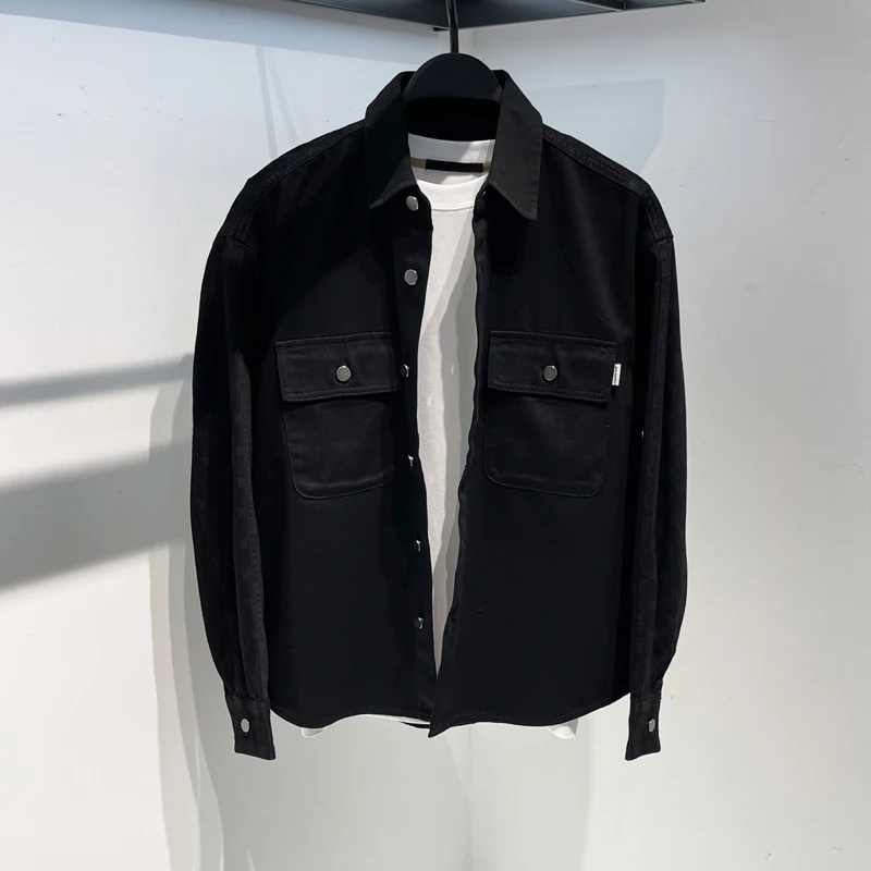 

Весенняя модная мужская повседневная джинсовая рубашка с буквенным принтом в уличном стиле, молодежная стильная куртка свободного кроя с длинным рукавом