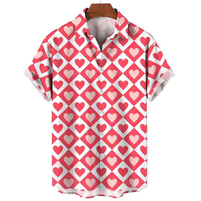 Fashion 3d Print Love Heart Hawaiian Shirt Men Women Valentine's Day Summer Shirts Short Sleeves Button Down Blouse Clothing