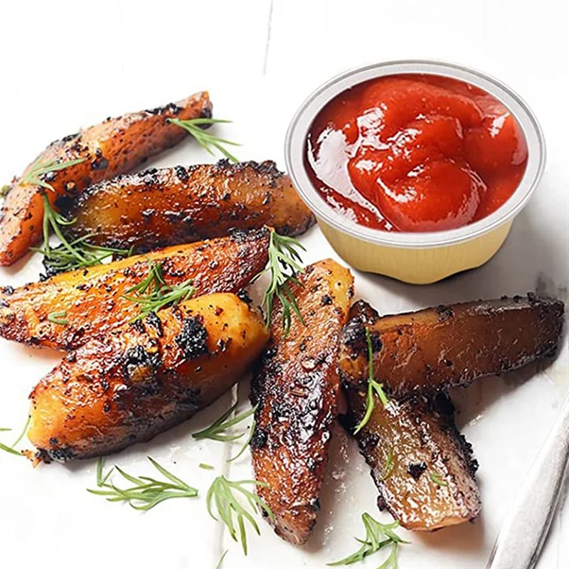 L74A ถ้วยขนมพร้อมฝาปิด, ที่เก็บเครื่องปรุงขนาดเล็ก, ภาชนะใส่ขนมขนาดเล็ก, ภาชนะใส่น้ำสลัดแบบพกพา, 1.6 ออนซ์ 100 ชิ้น