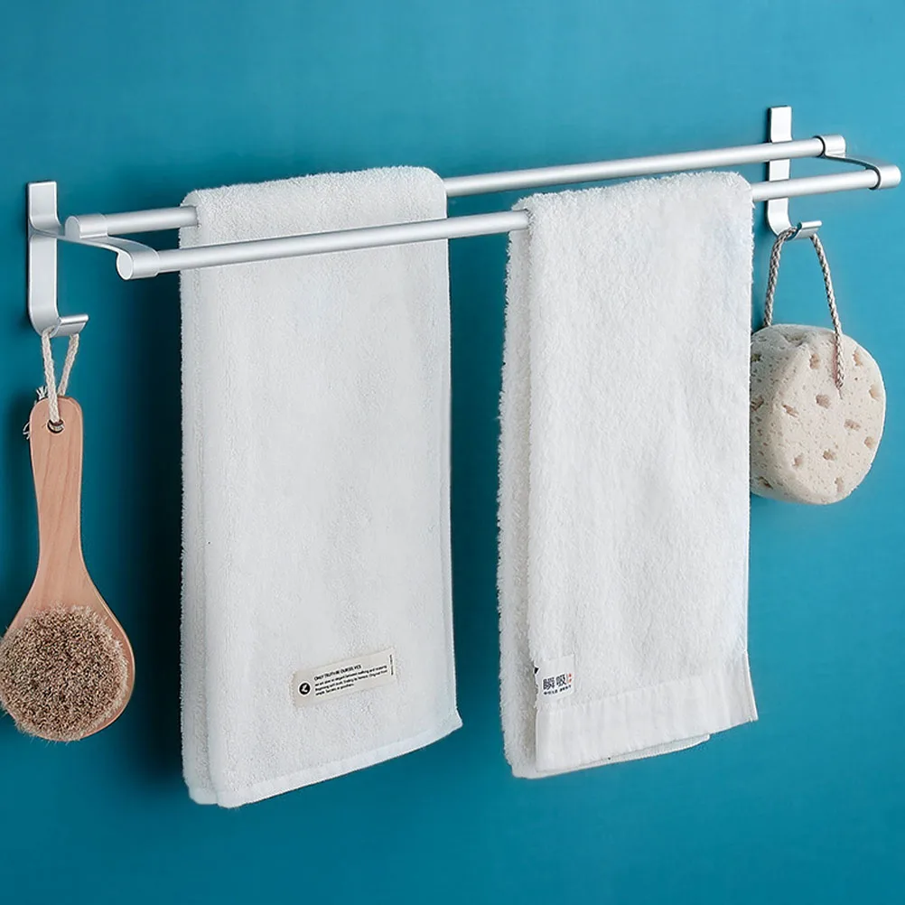 

Towel Rack Space Aluminum Bathroom Kitchen Shower Room Holder Double Hanger Rust Free Sturdy Durable Easy Clean Adjustable Angle