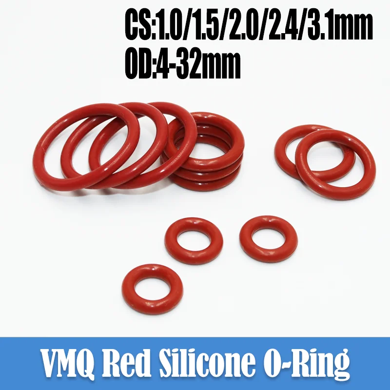 O Ring Food Grade Silicone Sealing Washer Red VMQ O-ring CS1/1.5/2/2.4/3.1mm plumbing Gasket Oil Resistant High Resistance Oring