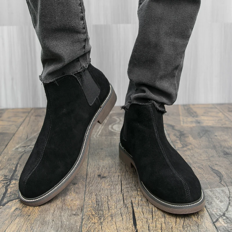 

Men Chelsea Boots Faux Suede Low Heel Comfortable Classic Men Business Boots