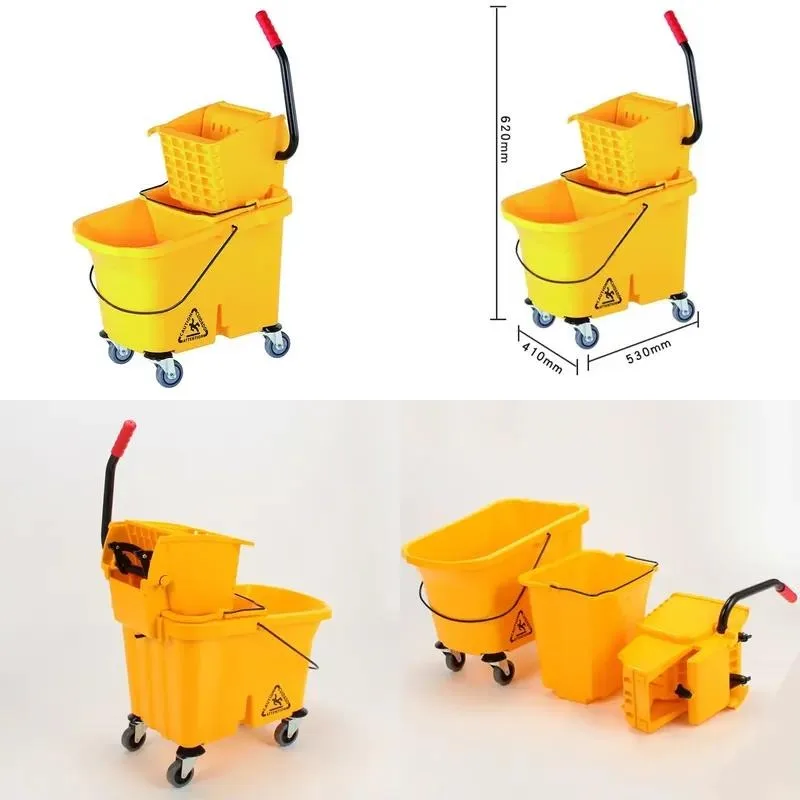Commercial Floor Cleaning Double Barrel 40L + 18L Durable Plastic Heavy Duty Mop Winch