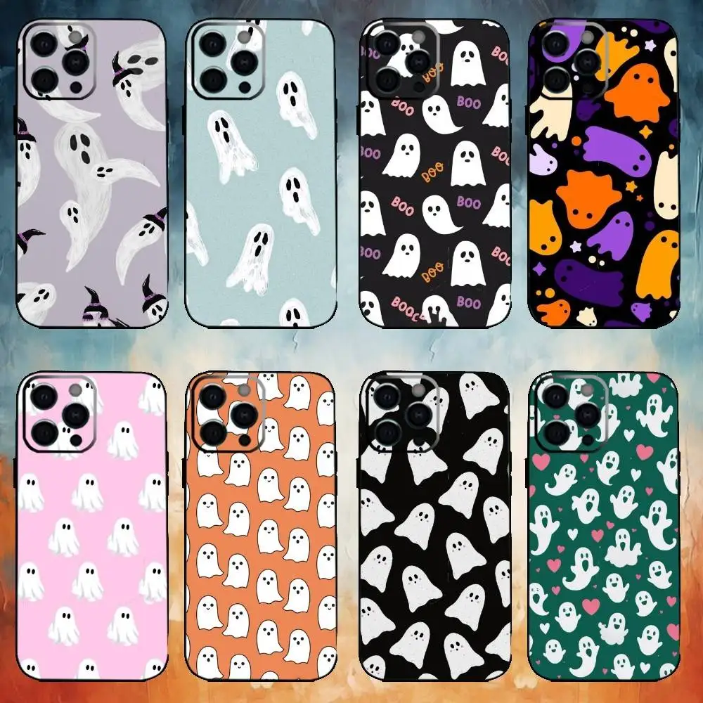 

Halloween Floral Ghostly Phone Case For iPhone17,16,15,14,13,12,11 Plus,Pro Max Soft Black Cover