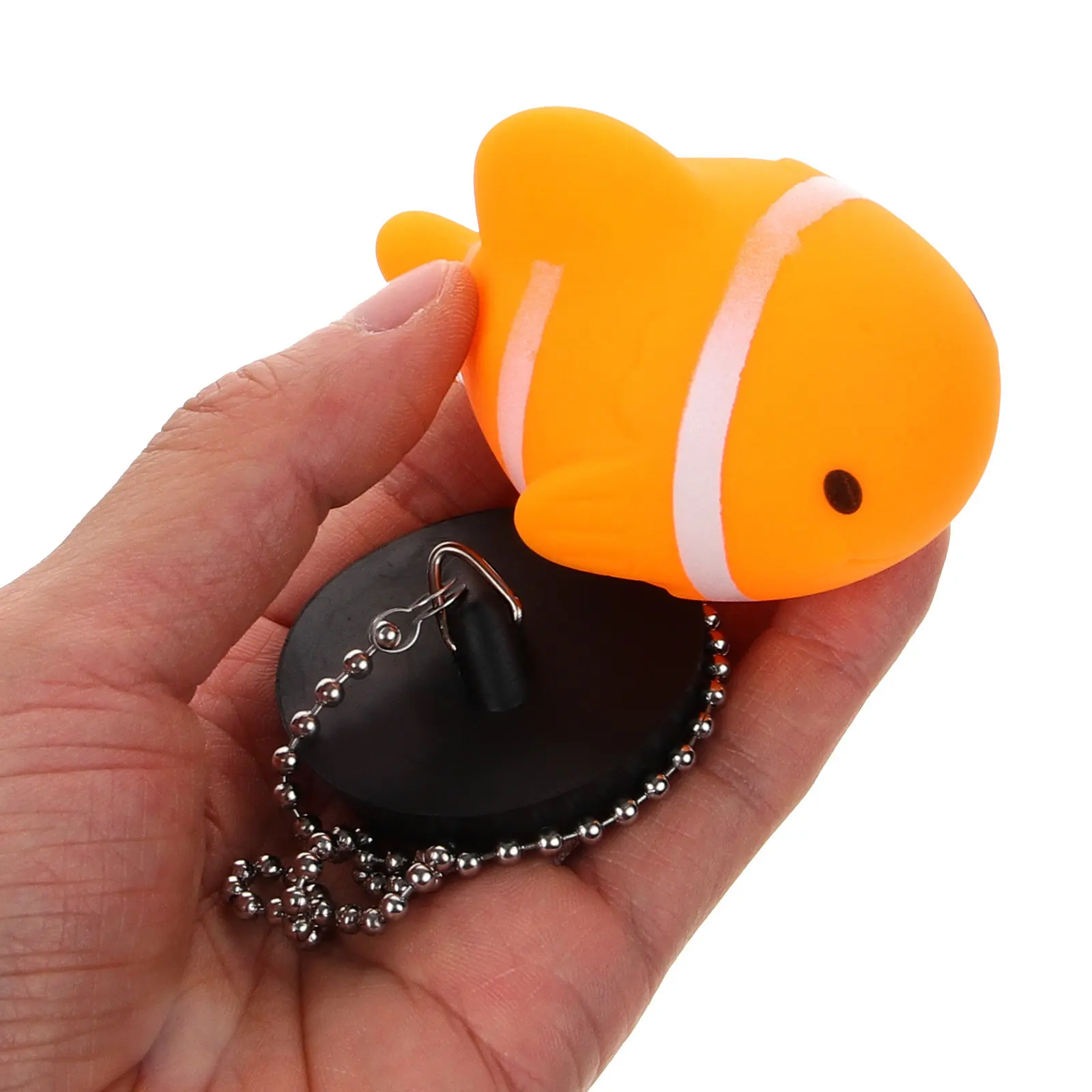 

Tub Drain Stopper with Chain Pull Fish Design Rubber Bath Plug for Sink Bathtub Washbasin Waterproof Secure Fit Home Bathroom