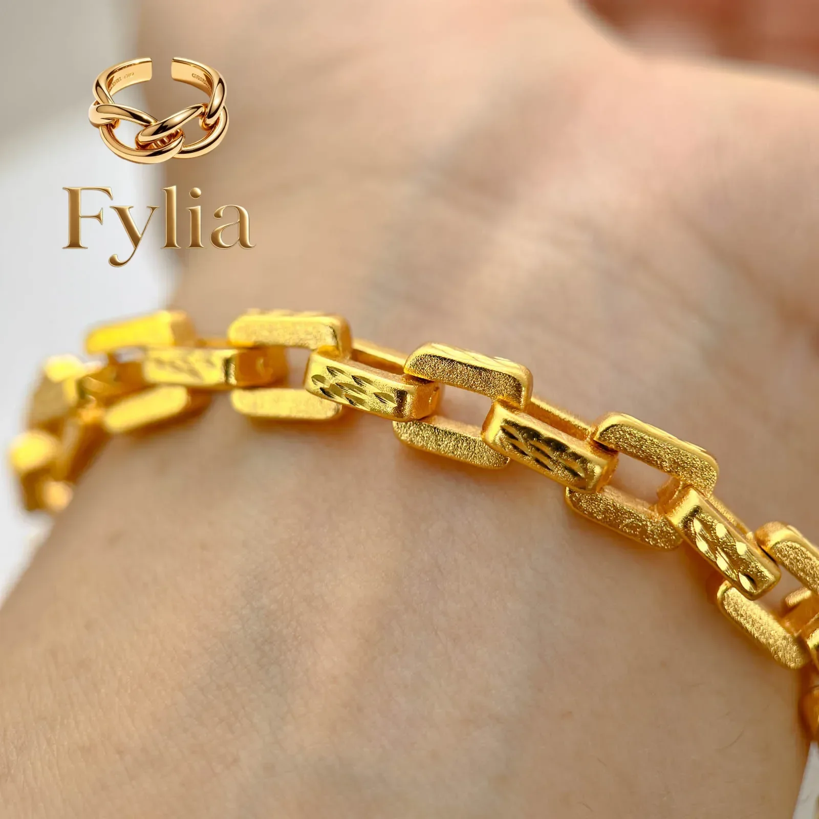 Fylia Jewelry   Luxurious 9999 24K real gold secret brand bracelet for men, square hand accessory, fashionable matching