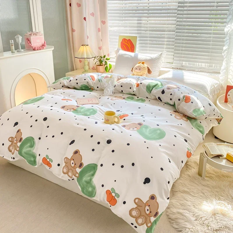 1Pc Cartoon Teddy Bear Duvet Cover Love Heart Pattern 100% Cotton Soft Comforter Cover Queen Size Bedding for Kids Boys Girls