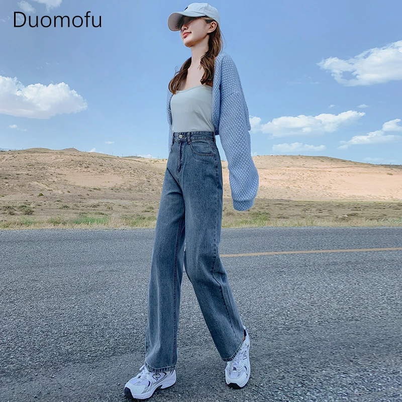 Duomofu-Jeans Vintage solto feminino com zíper, botão, coreano, clássico, reto, casual, moda feminina, simples, outono