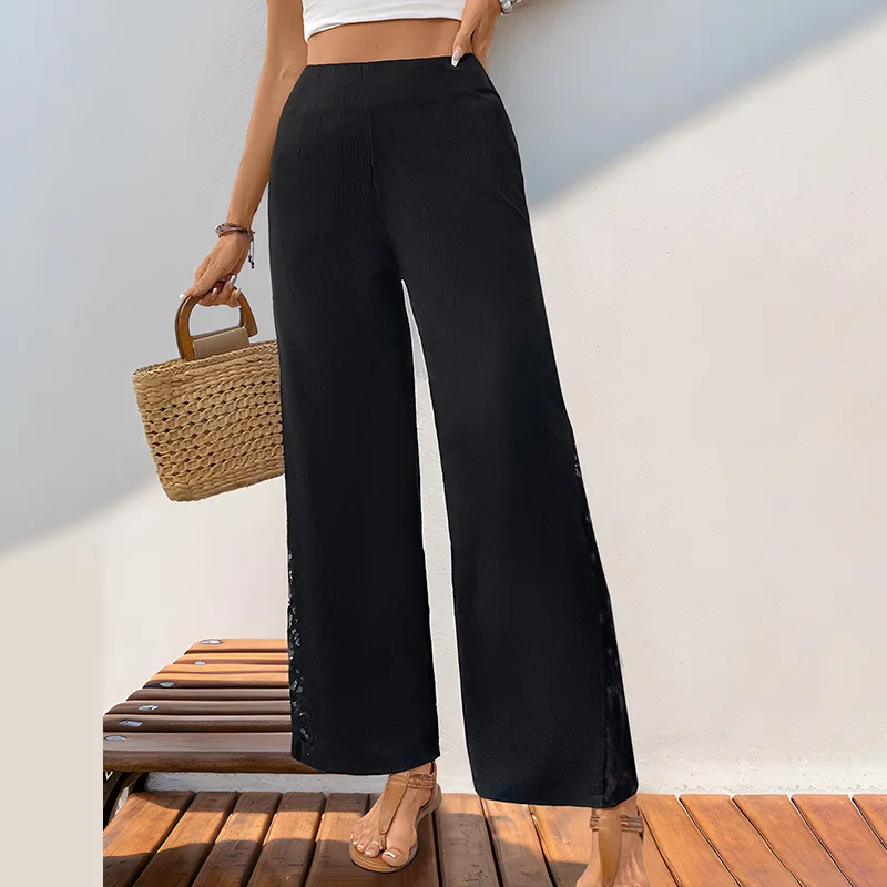 Summer New Cross-border Pants for Commuting and Leisure Lace Patchwork Wide Leg Pants for Women