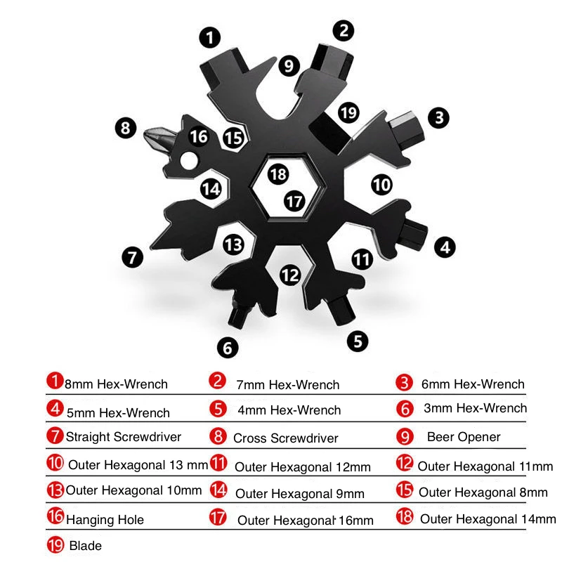 Multifunction Snow Wrench Multi Hexagonal High Carbon Steel Portable Snow Plate Hand Tools