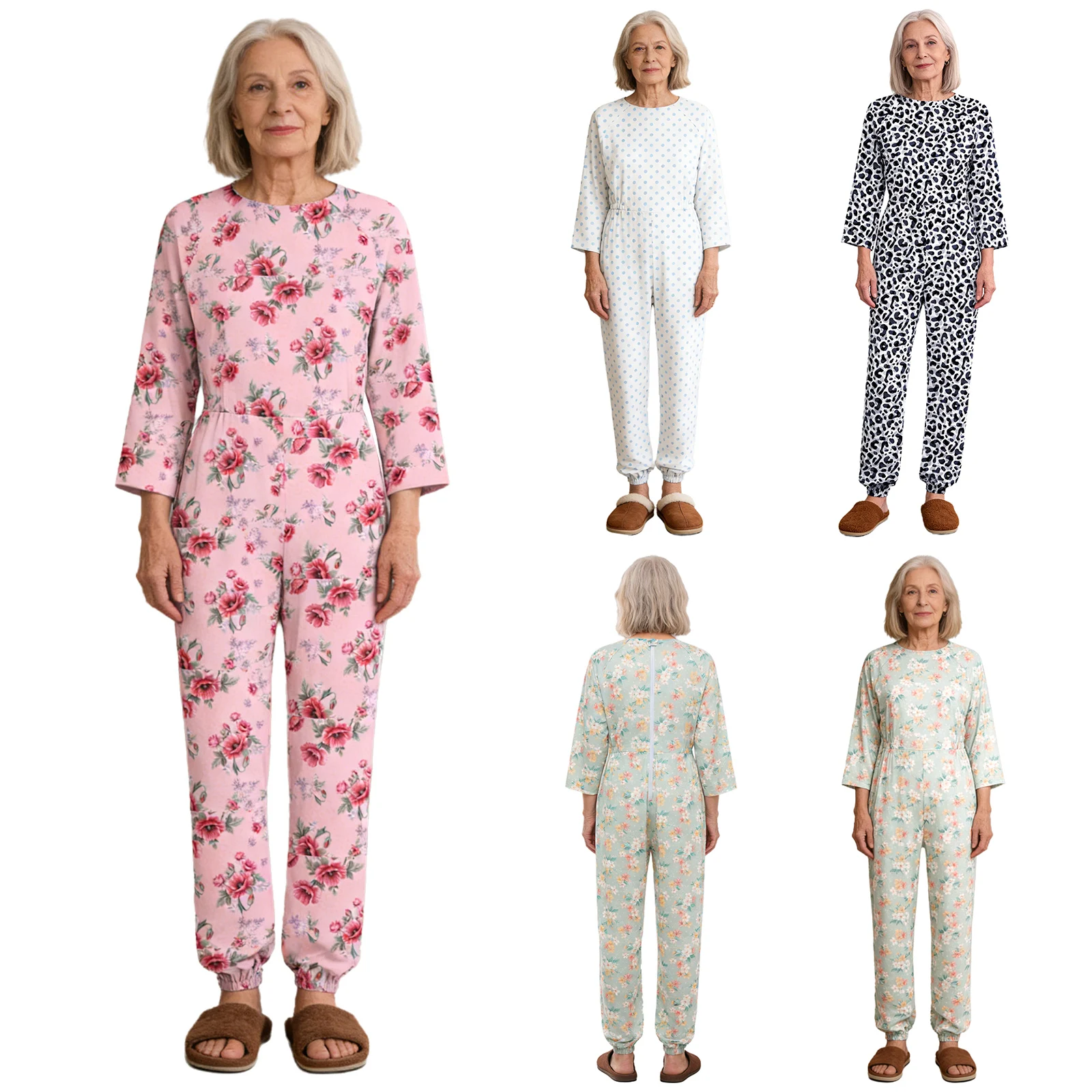 

Women Elderly Alzheimer Dementia Disabilities Special Needs Adaptive Clothing Back Legs Zipper Anti-strip Jumpsuit Homewear