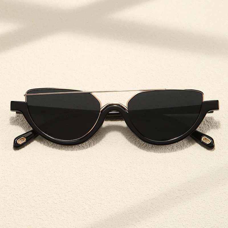 A Pair of Double Beam Half Frame Fashionable and Personalized Cat Eye Glasses Hip-Hop Sunglasses