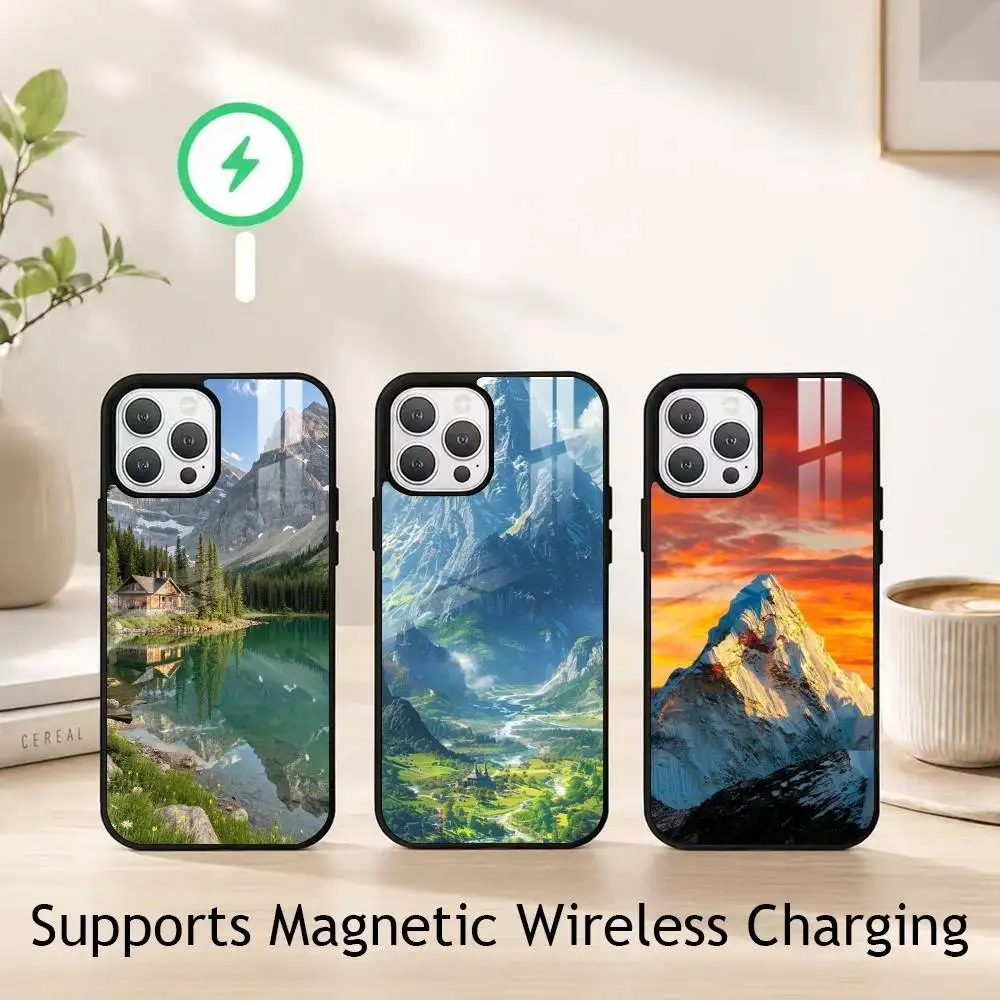 Natural M-Mountains Scenery gift Phone Case For iPhone18,17,16,15,14,13,12,11 Plus,Pro Supports Magnetic Wireless Charging