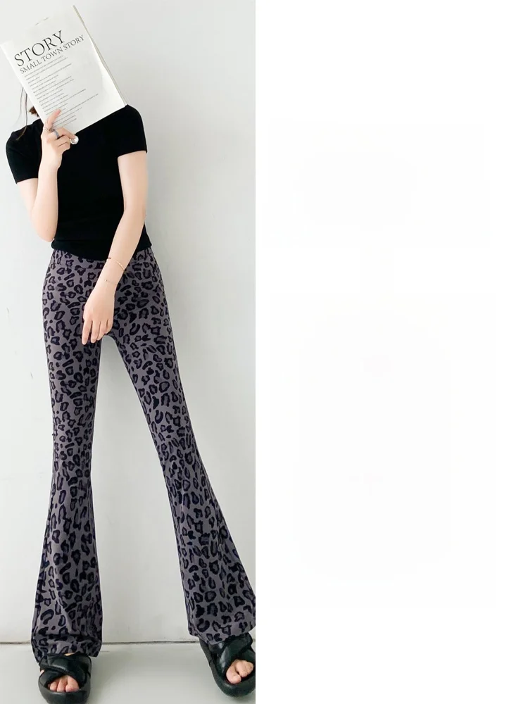 Pantaloni Yoga Sottili a Zampa d'Elefante da Donna, Vita Alta, Casual, Drappeggiati, Nuovi Arrivi Autunnali, Stampa Leopardata, Pantaloni a Tre Quarti