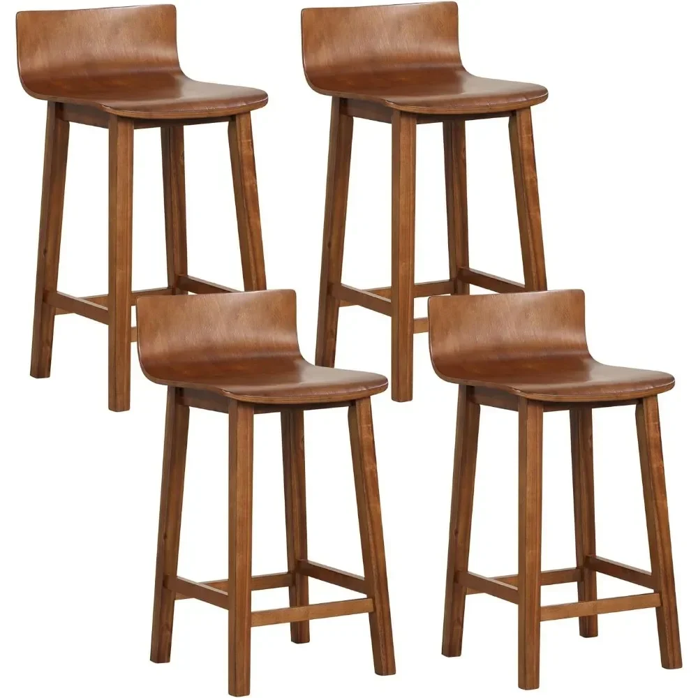 Café Chairs, 24.5" Bar Stools Set of 4, Counter Height Bar Stools Back & Footrest, Farmhouse Armless Wood Barstools for Kitchen.