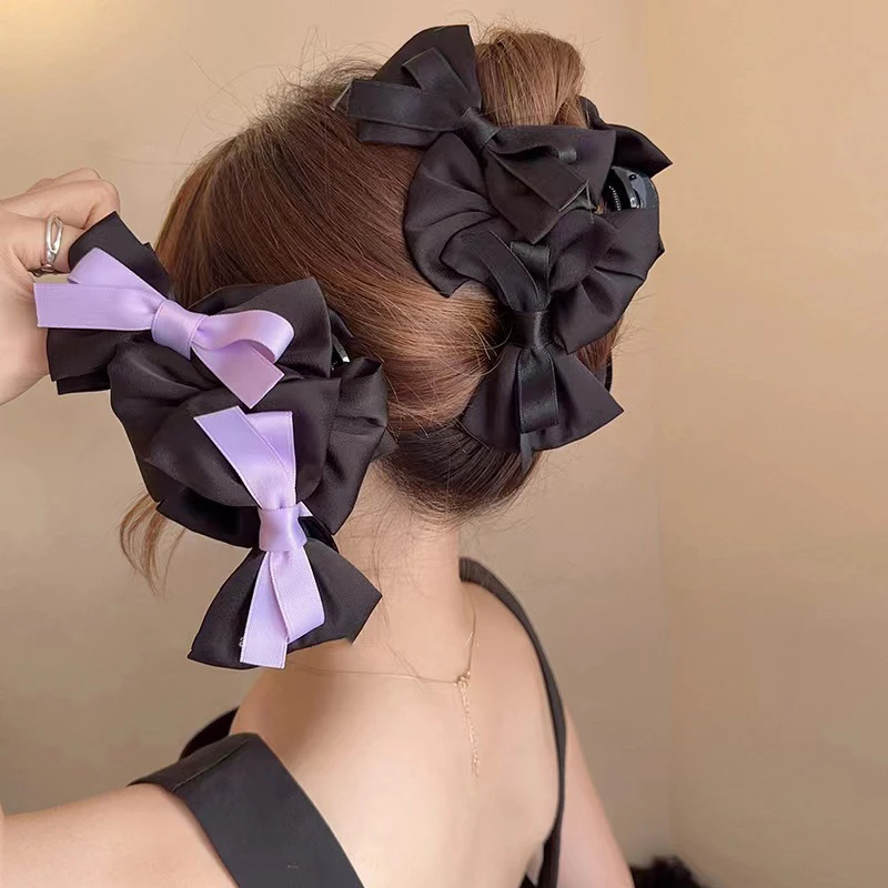 1Pc French Elegant Bow Grab Clip Vintage Large Hair Clip Female Back Of Head Double Sided Hair Accessories Shark Clip Gift