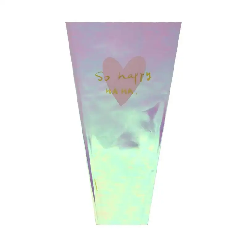 30Pcs Colorful Transparent Flower Packaging Bag Waterproof Laser Love Bouquet Packaging Paper Straight Bag Bouquet Packaging