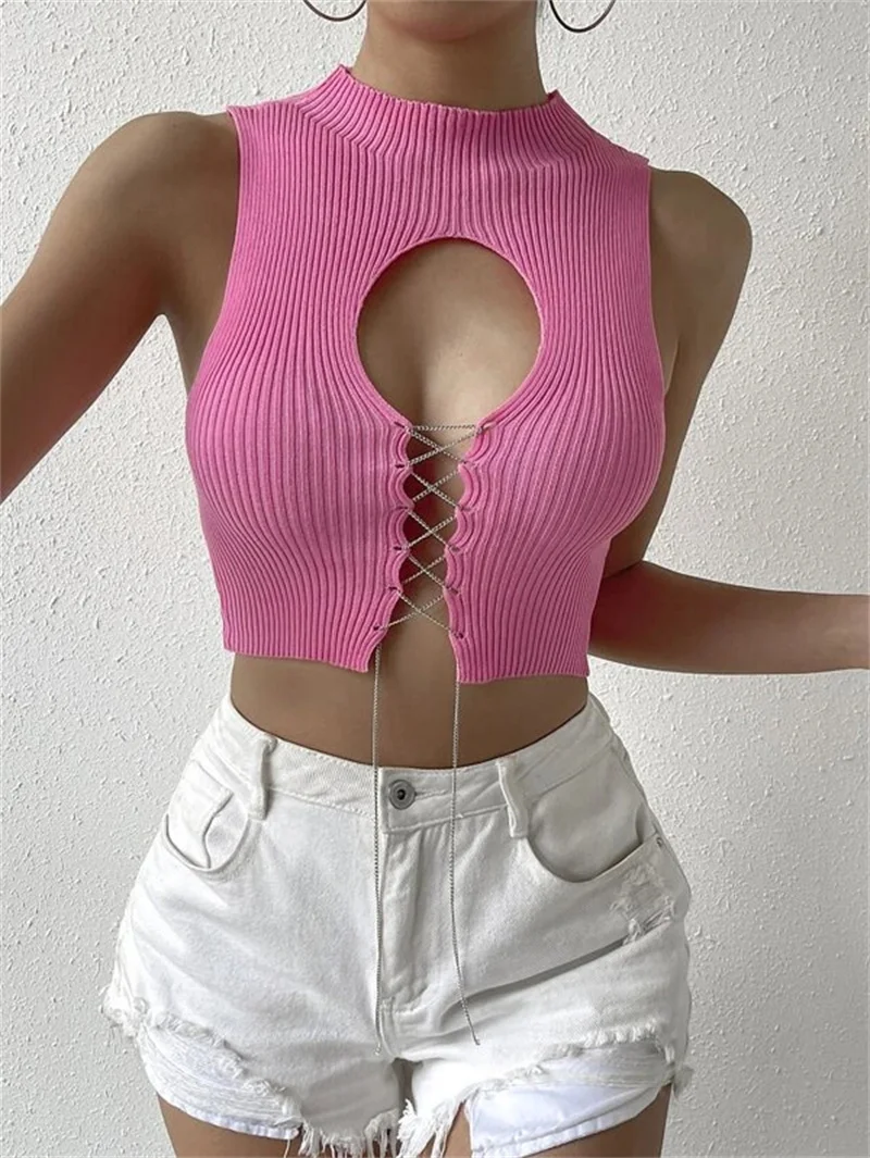 

Летний вязаный укороченный топ бикини Blusa, сексуальный укороченный топ без рукавов на шнуровке, жилет, короткая блузка, вязаный крючком купальник, пляжные накидки