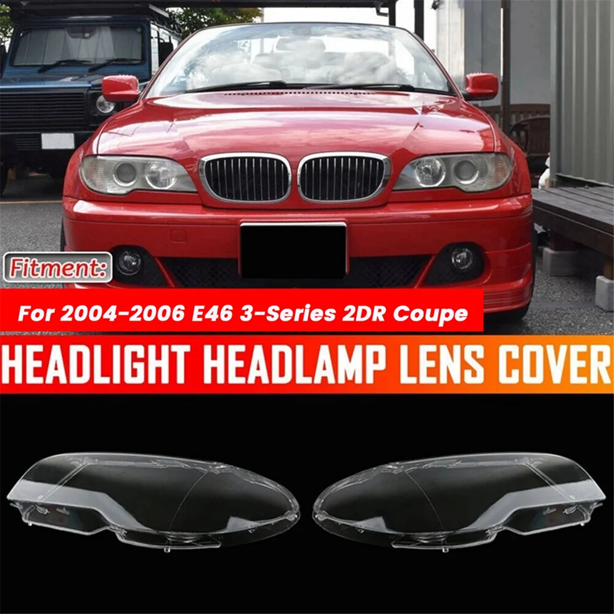 1Pair Headlight Cover Lens Shell Lampshade for BMW 3 Series E46 2DR Coupe 03-2006 Head Lamp Caps 63127165907 63127165908