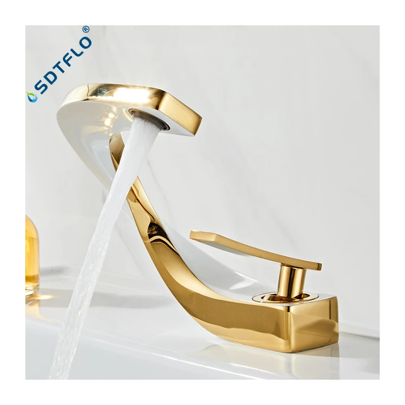 Waterfall Brass Bathroom Basin Modern Art Bathroom Sink Faucet Creative Design Bathroom Hot Cold Wash Basin Water Faucet