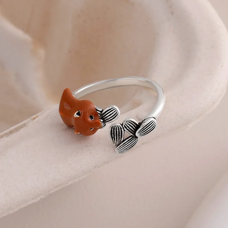 【 Little Squirrel Eating Melon Seeds 】 Children's Fun Ring Design Open Ring Red Book Hot Product